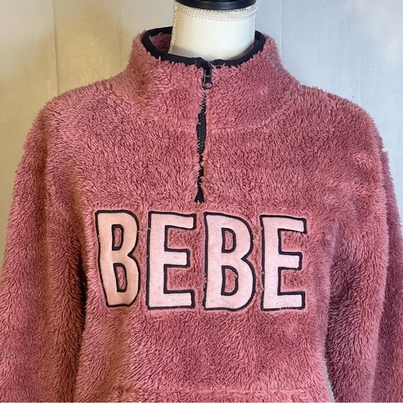BEBE Womens 1/4 Zip Fleece Pullover Jacket Size small Pink Logo - Picture 3 of 10